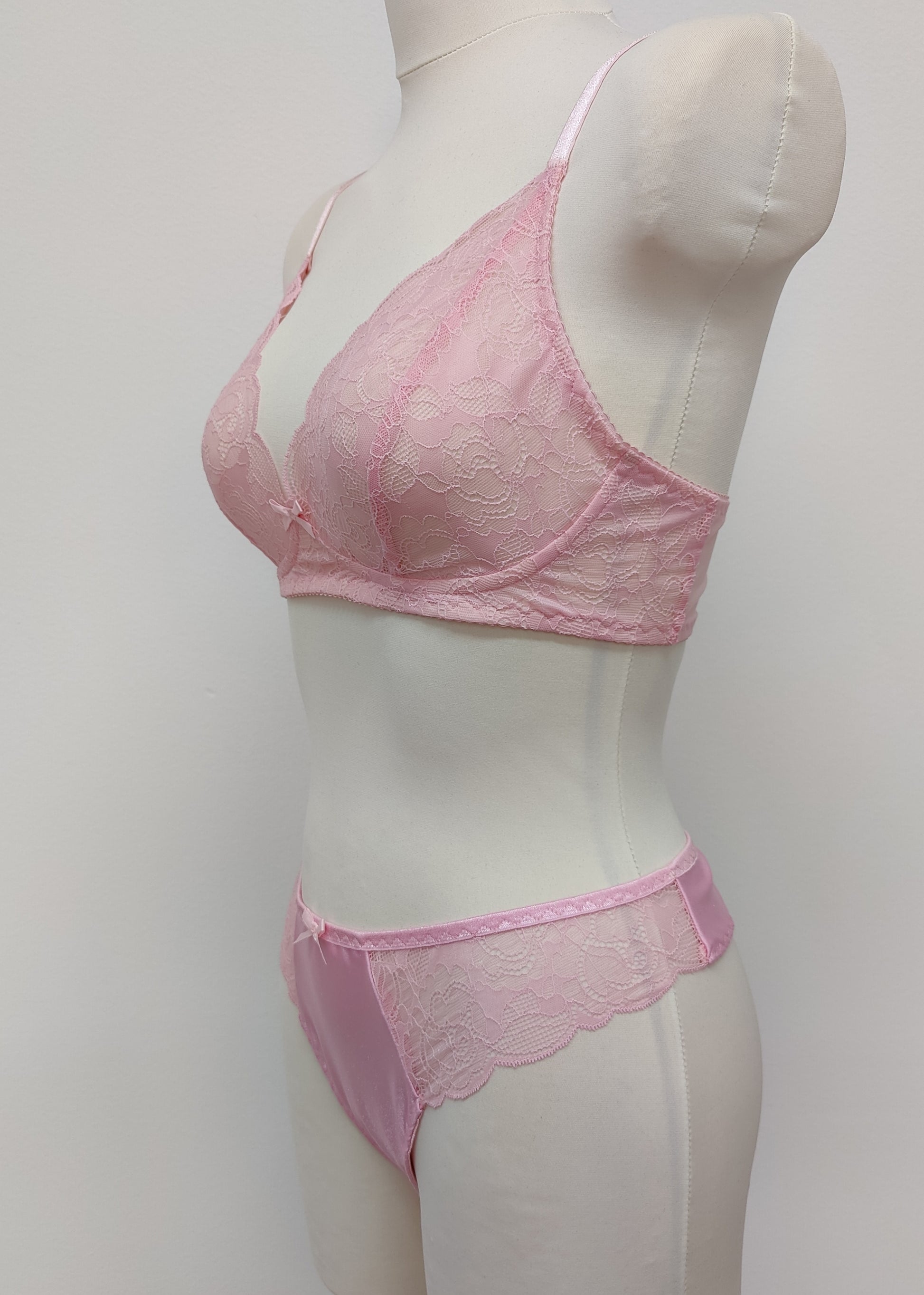pink lace soft Coco bralette, shown with matching Zigi panties