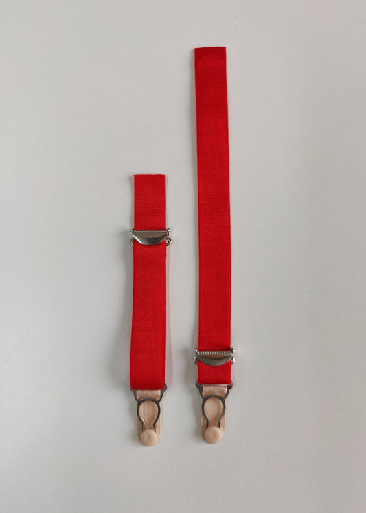 red, long garter straps, suspender straps with beige stocking grips, 1 pair