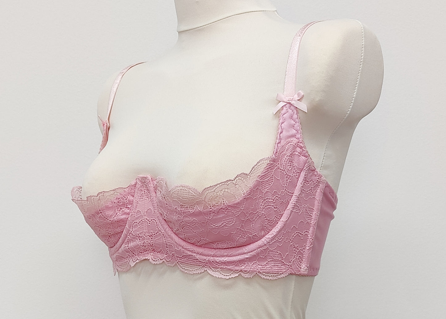 pink lace quarter cup Lucrezia bra, side view