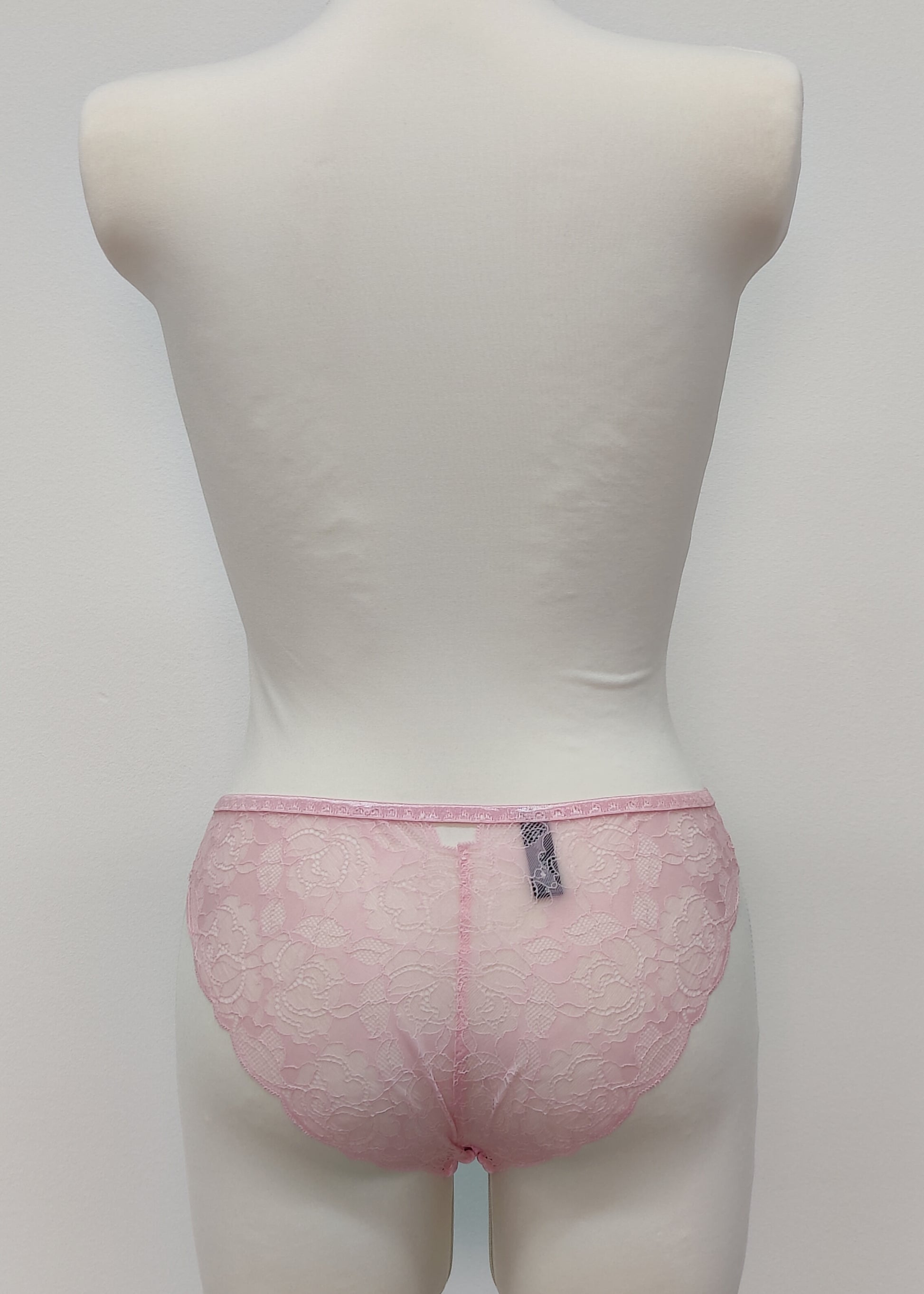 pink bikini style Zigi tanga panties with side and back lace panels
