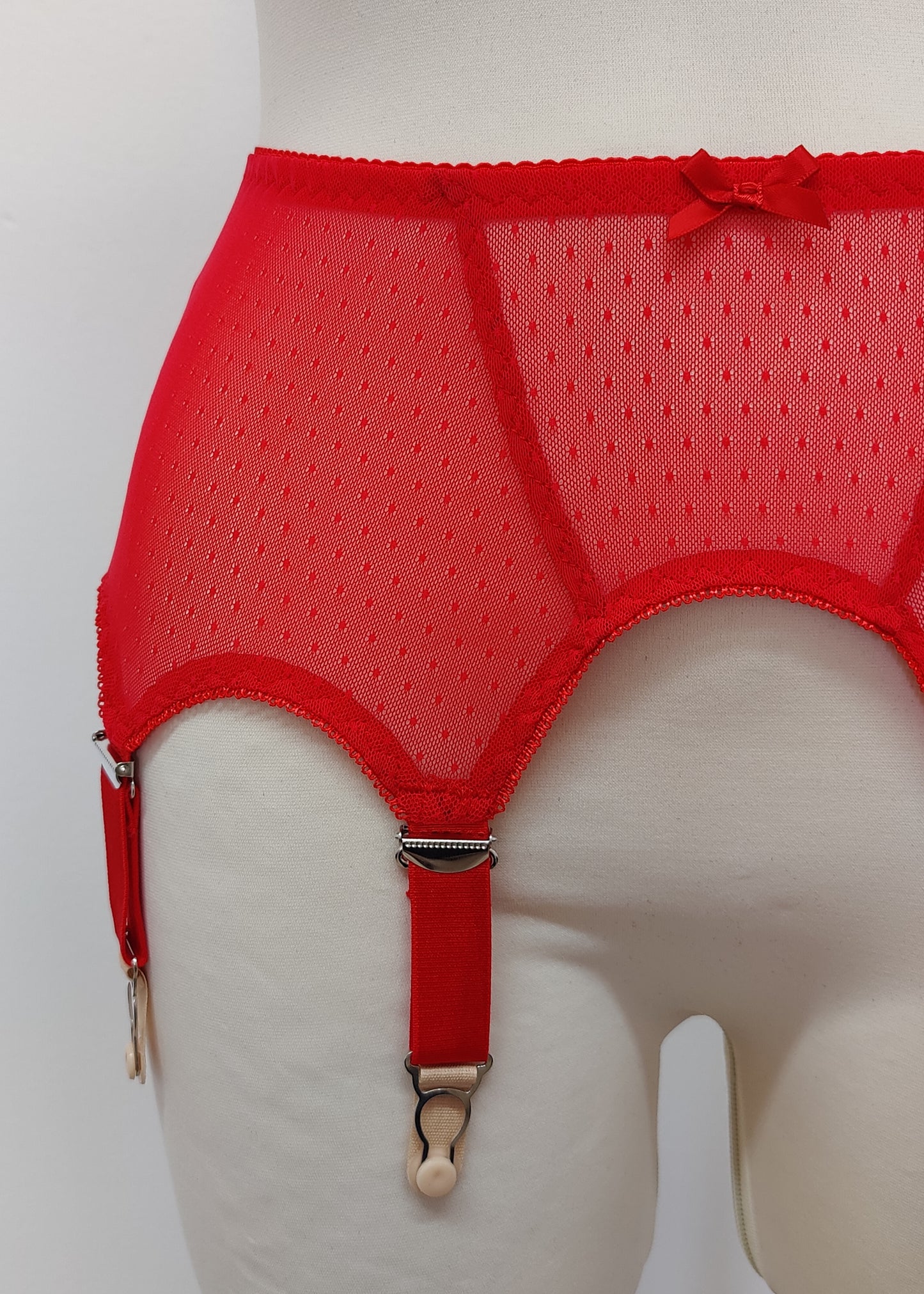 Red dot soft mesh fabric Claire garter belt with 4-8 adjustable straps
