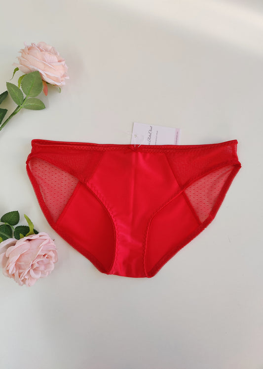 red Mia bikini panties with red dot side panels