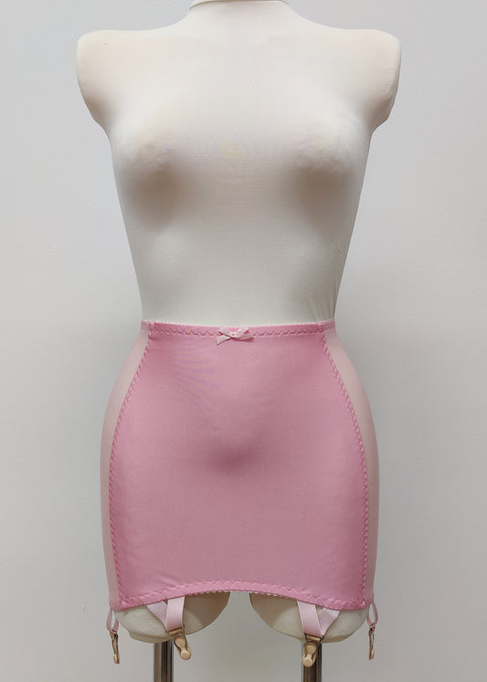 Pink light control, pull on girdle made with spandex and power mesh side panels. With 6 v style non-adjustable straps. You can have solid color girdle or mix of colors for just your own different girdle.