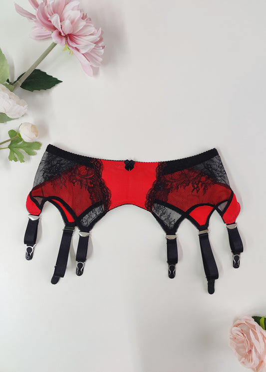 Red with Black Lace MONA Suspender Belt size L