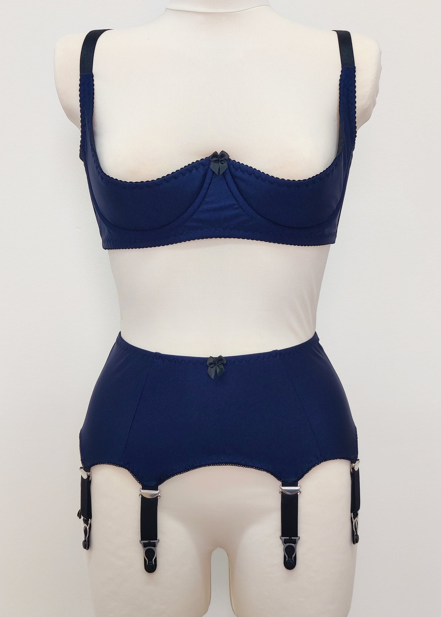 blue classic retro style Greta garter belt with 6 straps