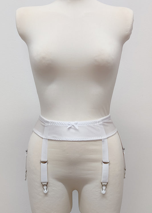 white narrow 60's style Summer garter belt with 6 straps
