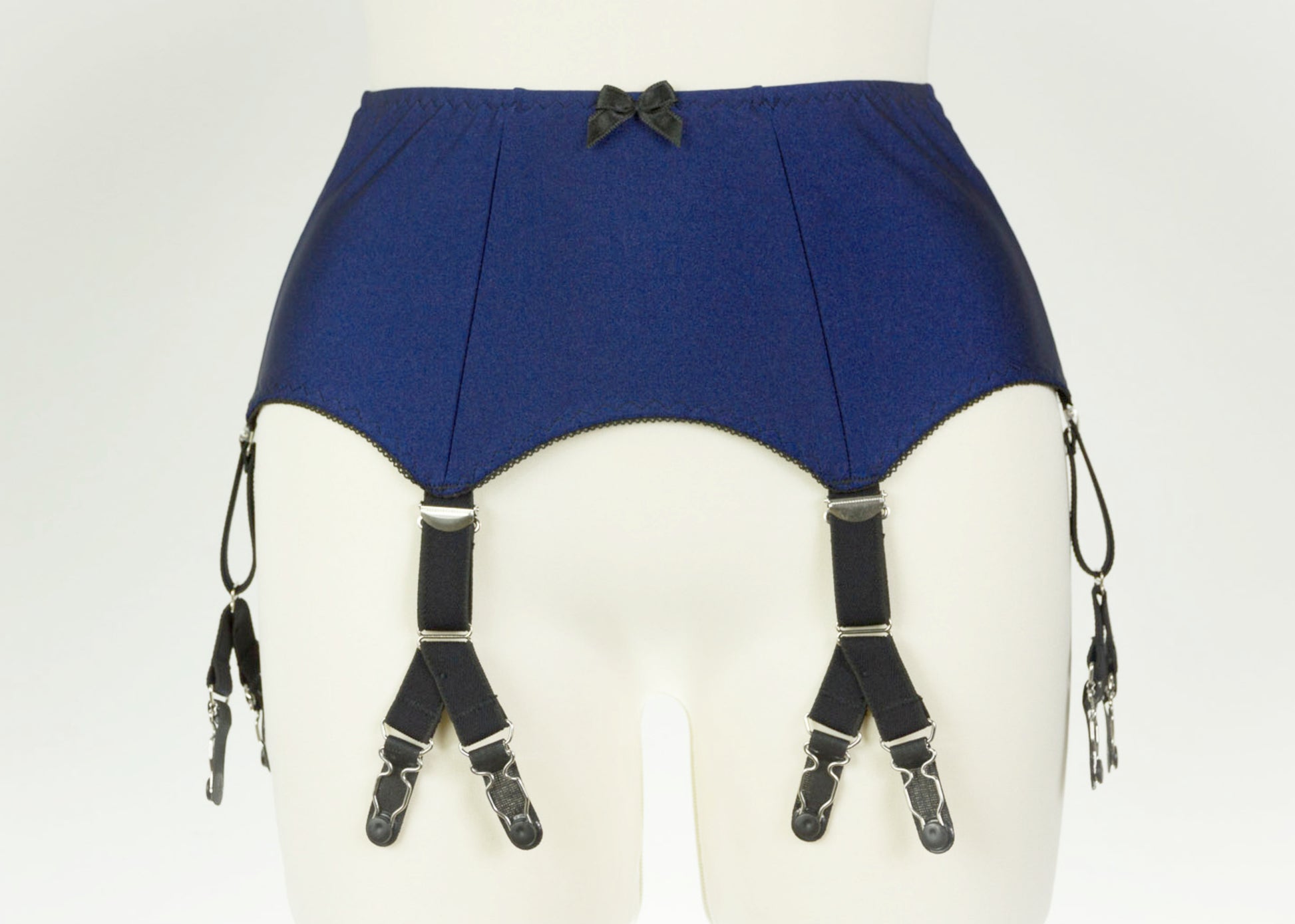 blue Wide Amanda garter belt with 6 black Y-straps