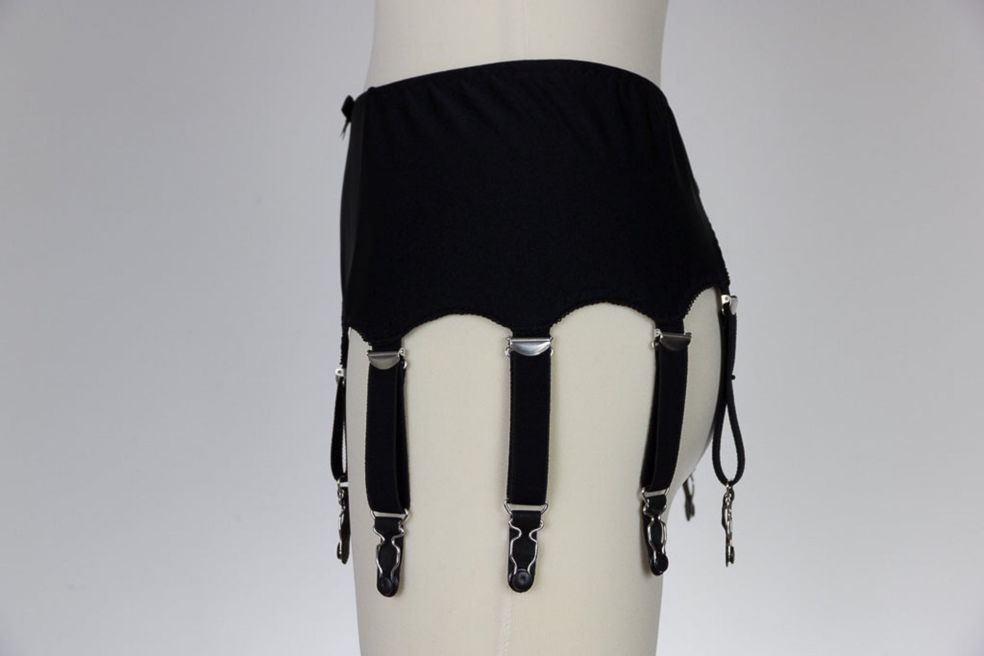 black 10 strap Greta garter belt, side view