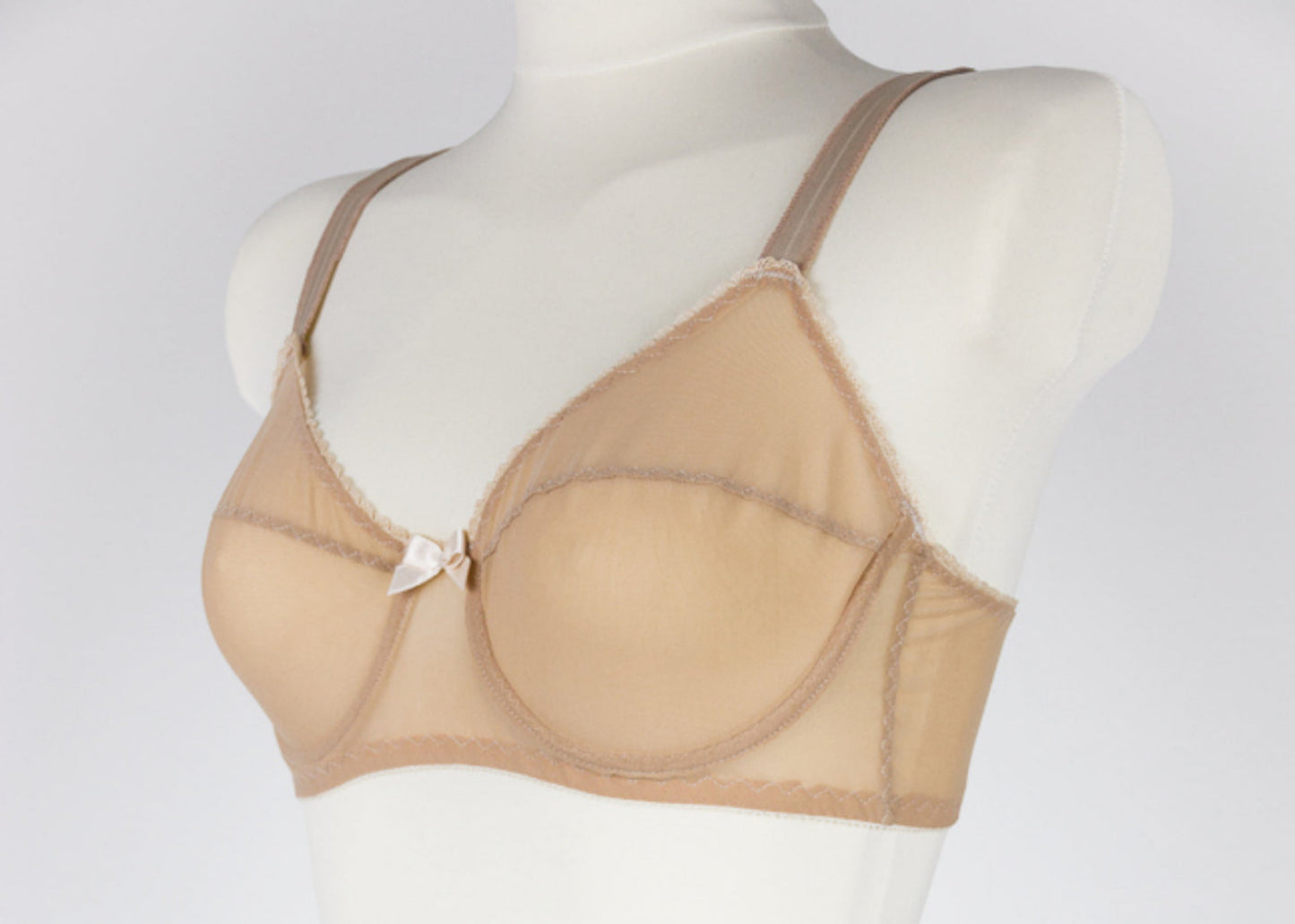 beige Sheer full cup Lily bra, Underwired, mesh Bra, side view