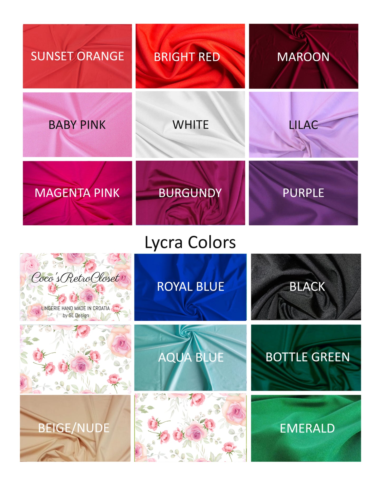 available Lycra colors