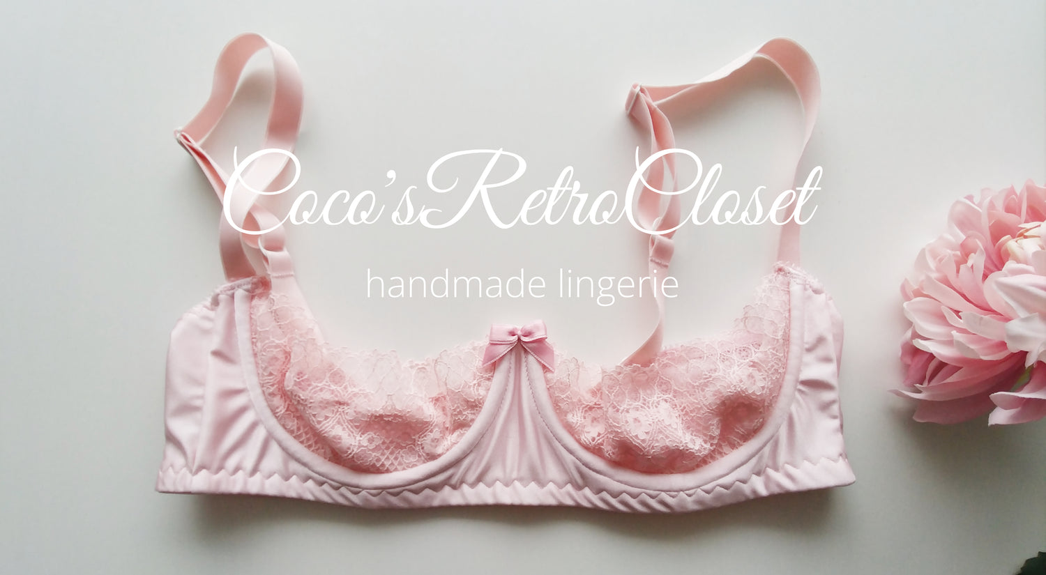 Coco's Retro Closet, hand made lingerie banner with pink bra and flowers