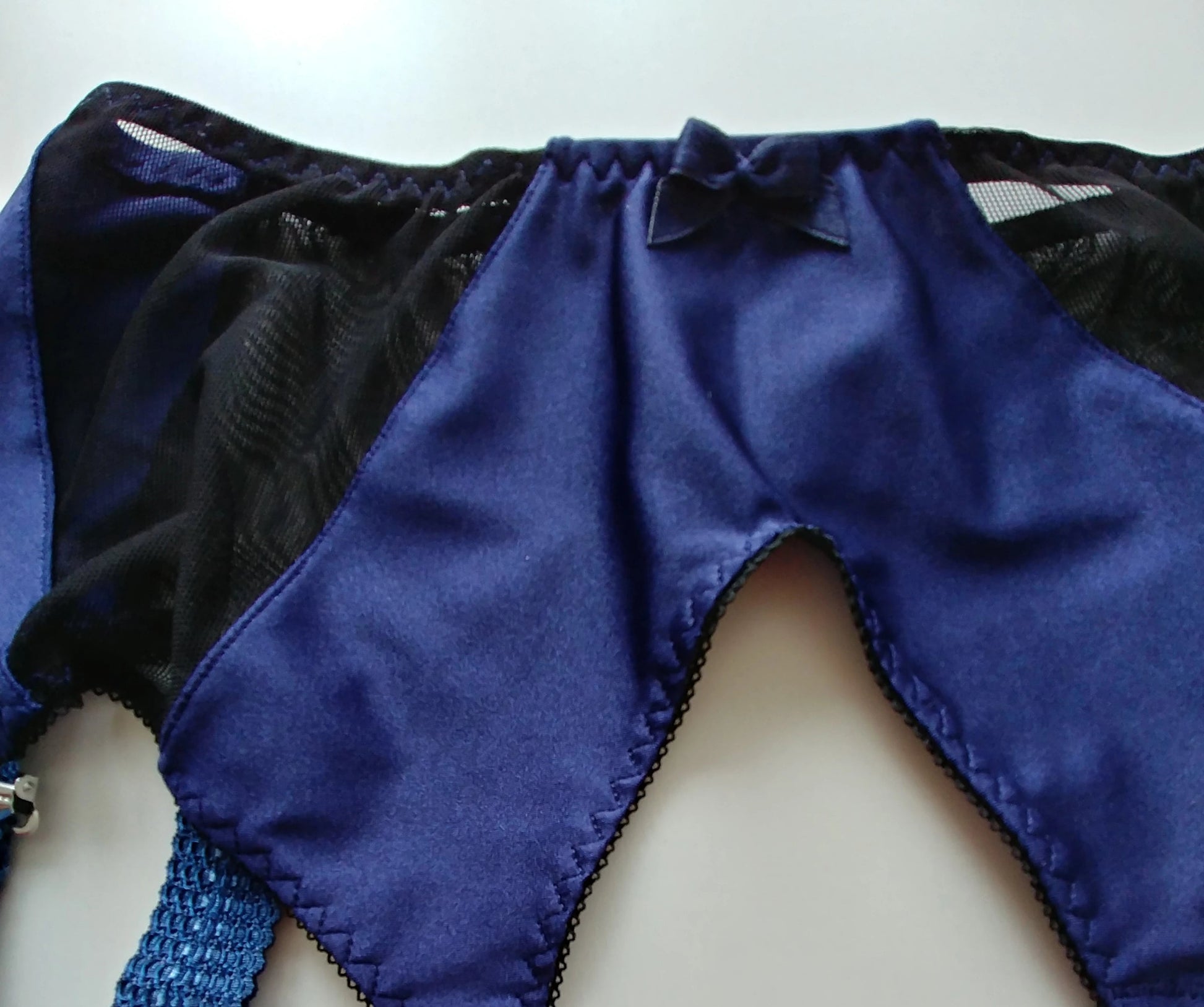 blue with black Grace wide 6 strap garter belt