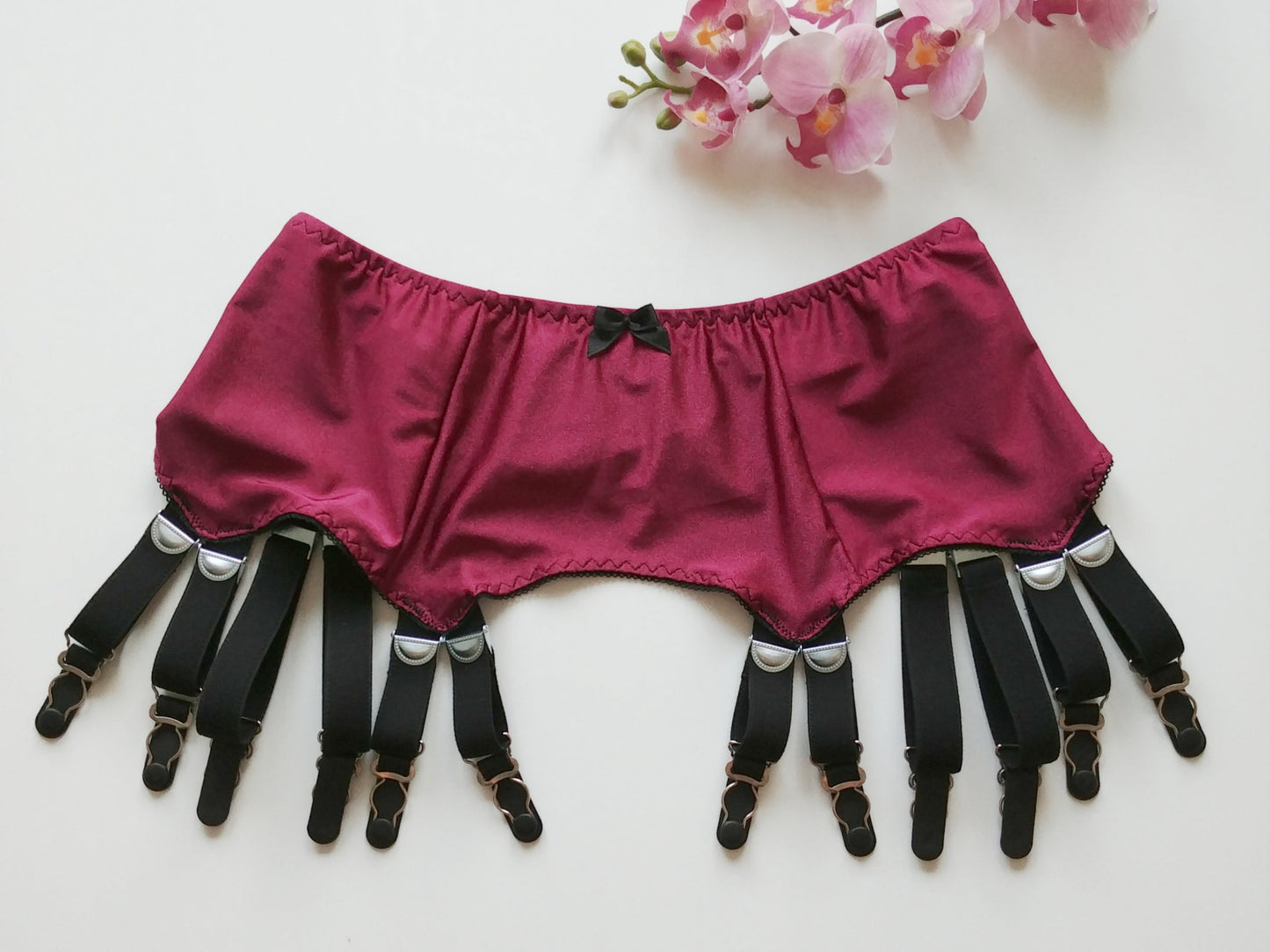 burgundy and black 12 strap Joan garter belt
