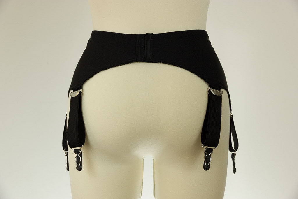 Black White IRIS Garter Belt Deep V Style Wide Suspender Belt Size XS-4XL