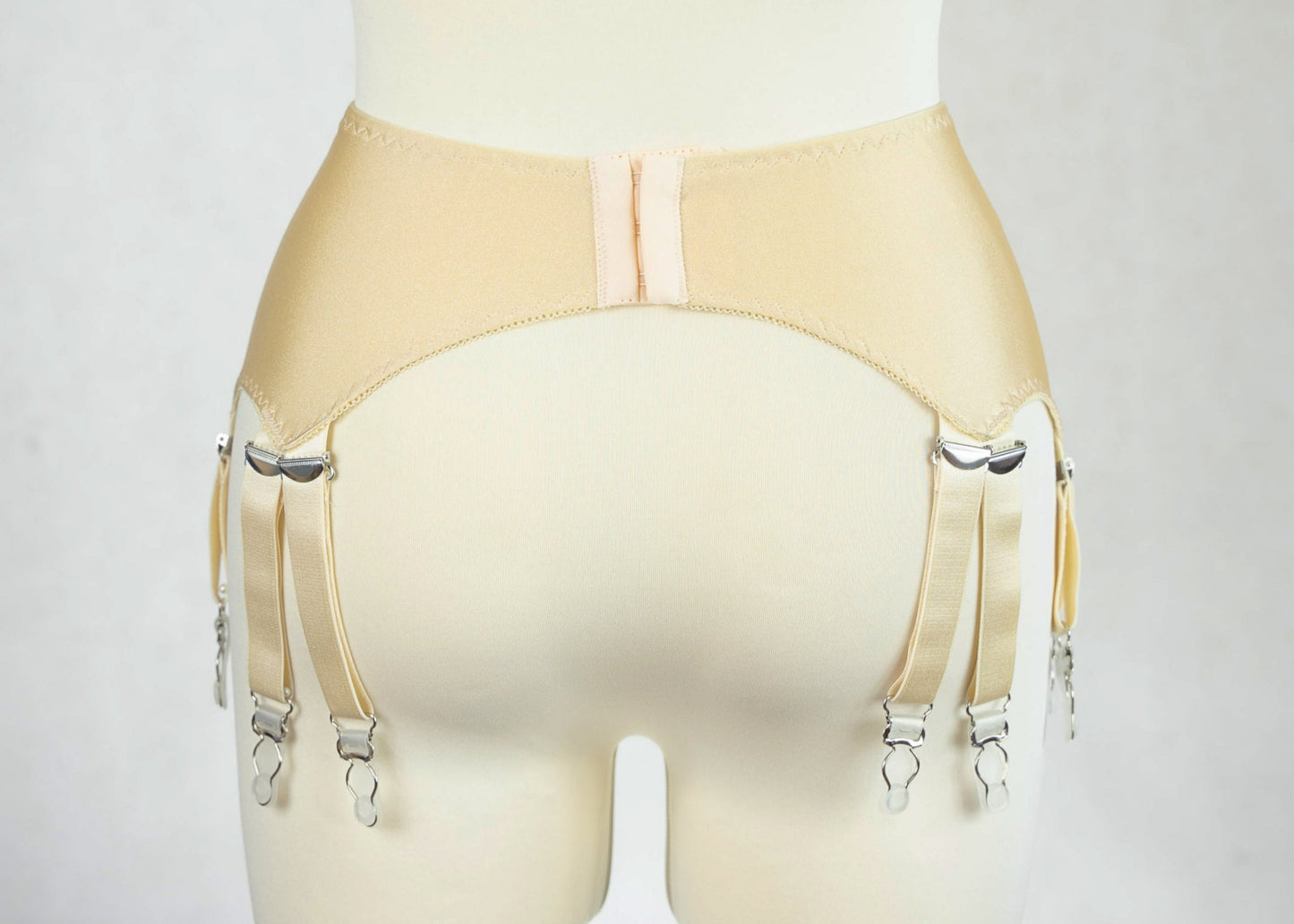 beige-nude 12 strap garter belt, back view