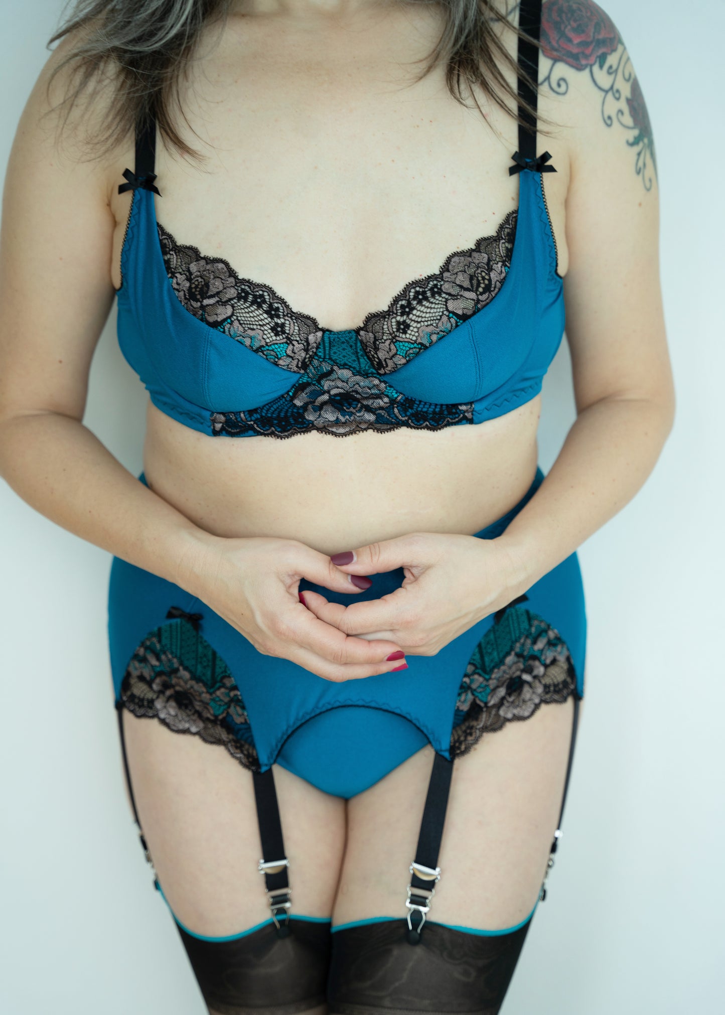 Teal and Black Lace JASMIN Bra
