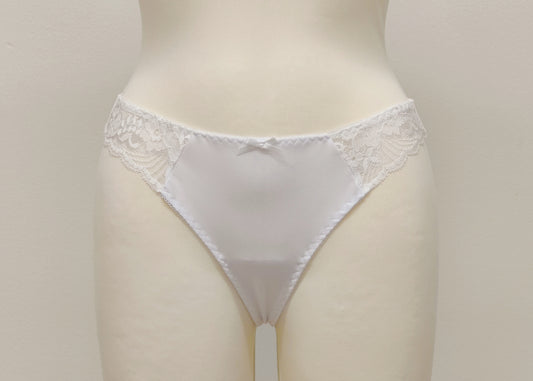 white Eve thong panties with side lace panels
