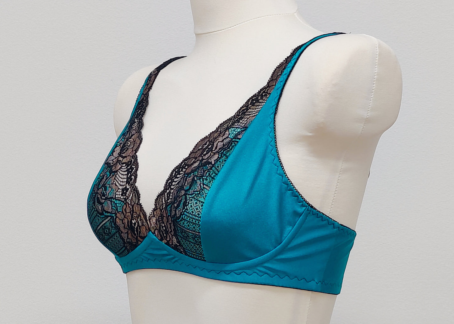 Two-tone Teal and Black soft cup lace bra COCO Bralette
