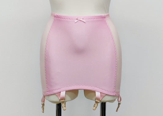 Pink smooth, light control, pull on girdle made with spandex and power mesh side panels. With 6 v style non-adjustable straps. You can have solid color girdle or mix of colors for just your own different girdle