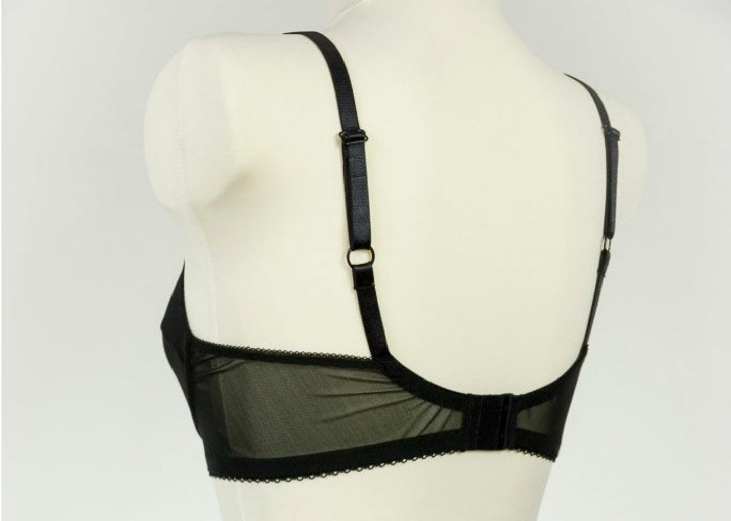 black Sheer soft Underwired mesh Bra, back view