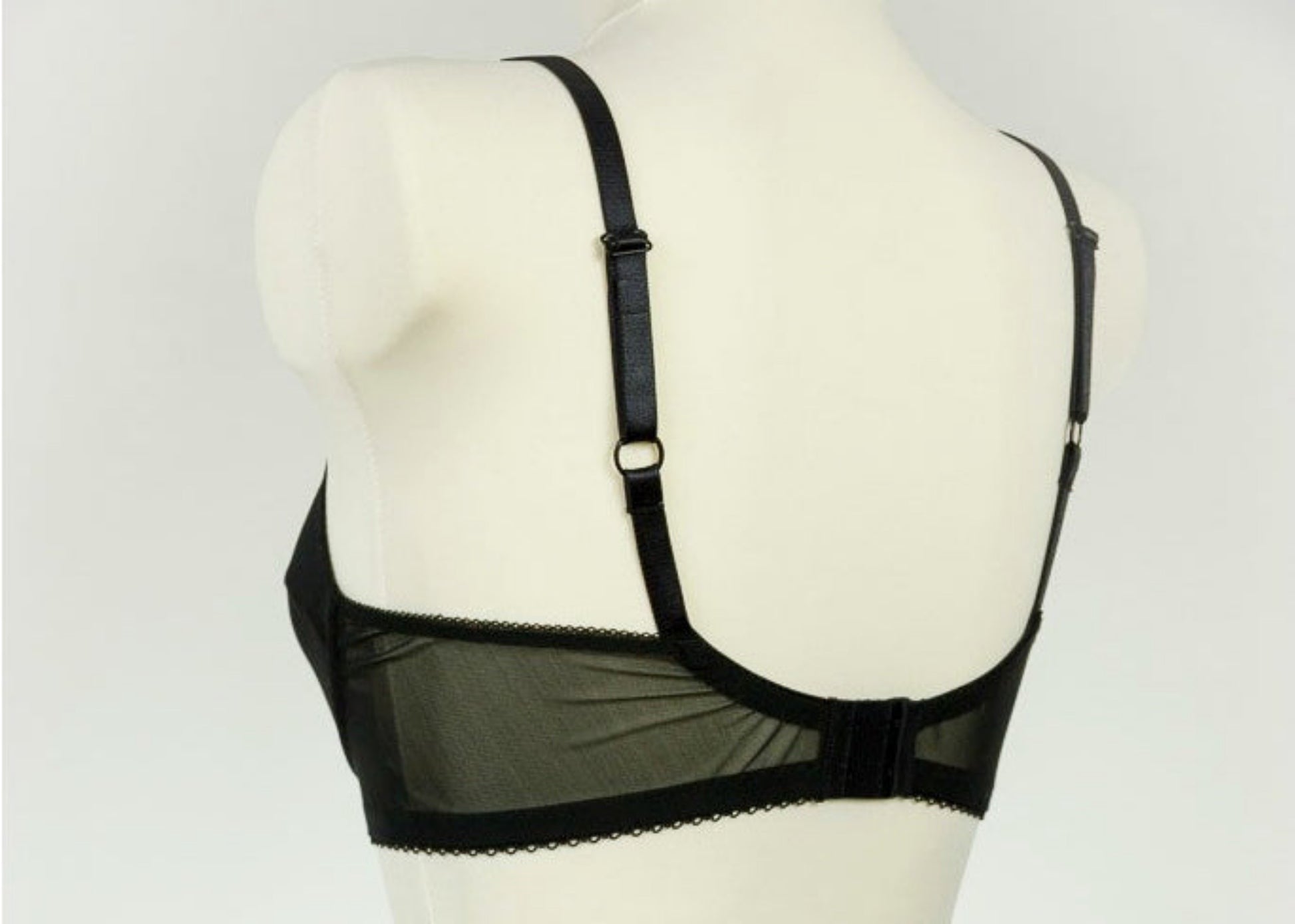black Sheer soft Underwired mesh Bra, back view
