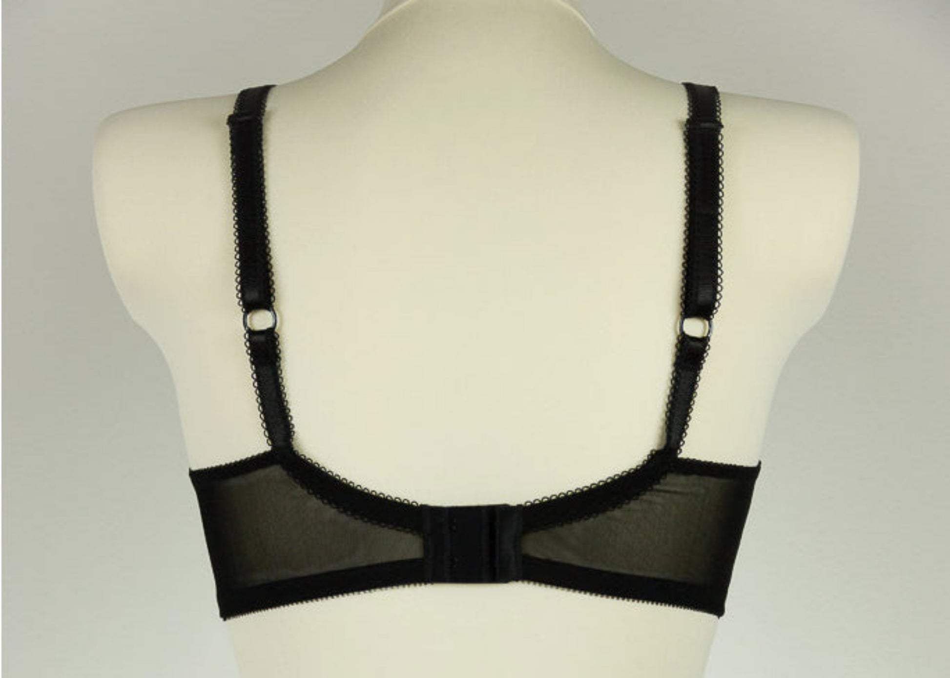 Audrey bra with black sheer the upper part of the cup, back view