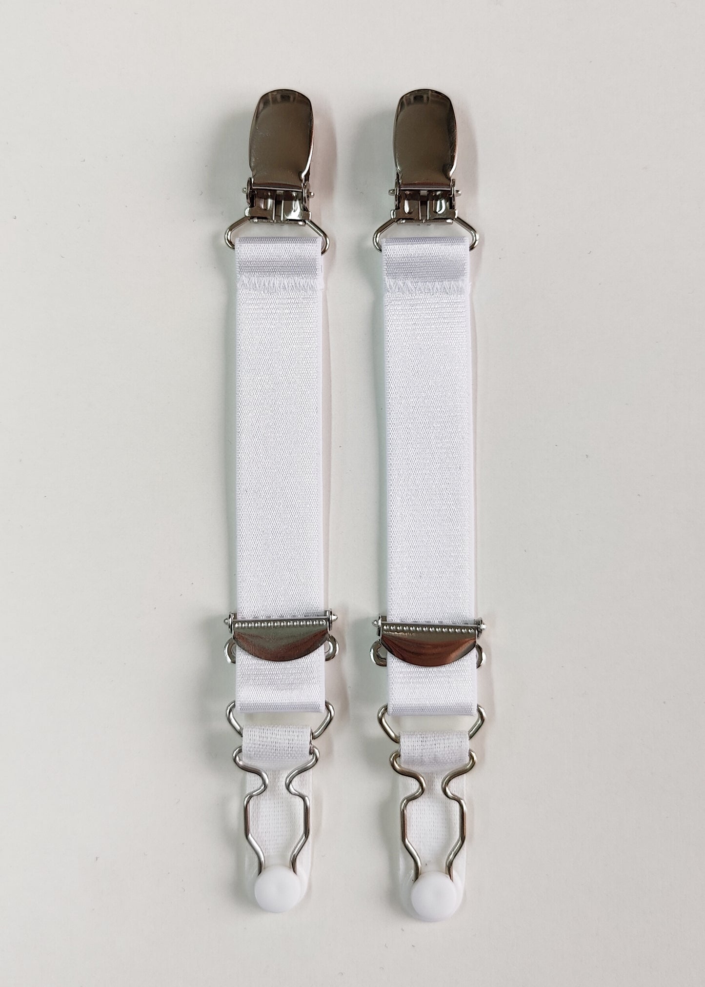 white clip on garter straps, suspender straps
