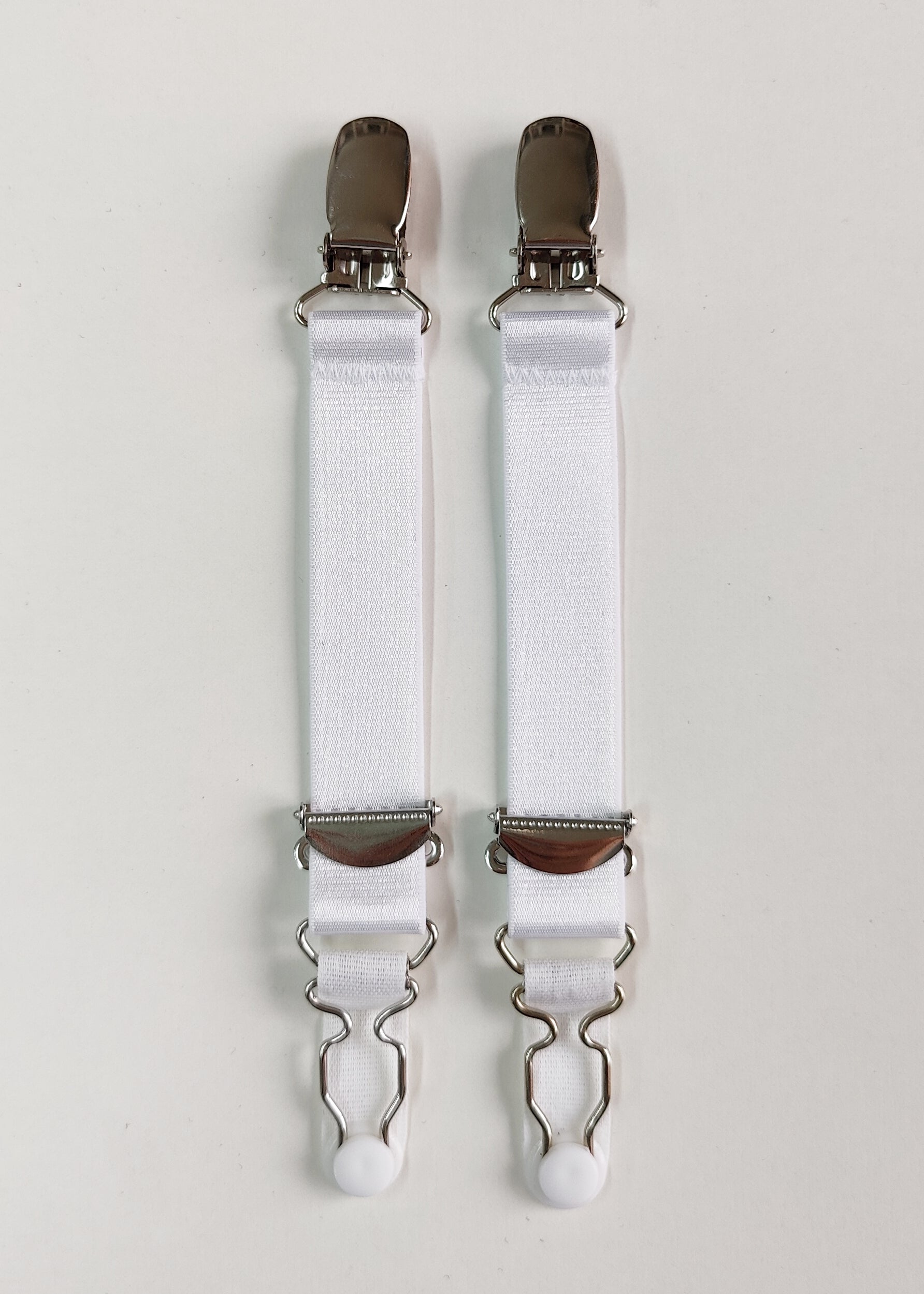 white clip on garter straps, suspender straps