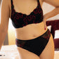 Black and Red Lace ALICE high rise Tanga Panties with matching Alice bra, on model