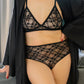 black sheer allover lace, highwaist Irma panties with matching Chloe bralette, on the model