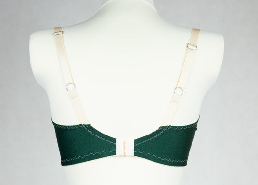green and beige soft lace Judith bra, back view