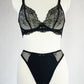 black high waist Ivy thong panties with lace side panels