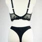 black high waist Ivy thong panties with lace side panels, rear view