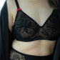 black flocked velvet mesh full cup bra, size US 36C / EU 80C