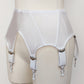 white, wide, vintage style, Grace garter belt, with 6 extra wide straps and mesh panels., side view