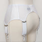 white, wide, vintage style, Grace garter belt, with 6 extra wide straps and mesh panels, back view