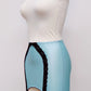 light blue 6 strap Rhonda open bottom girdle, with lace trim on the front