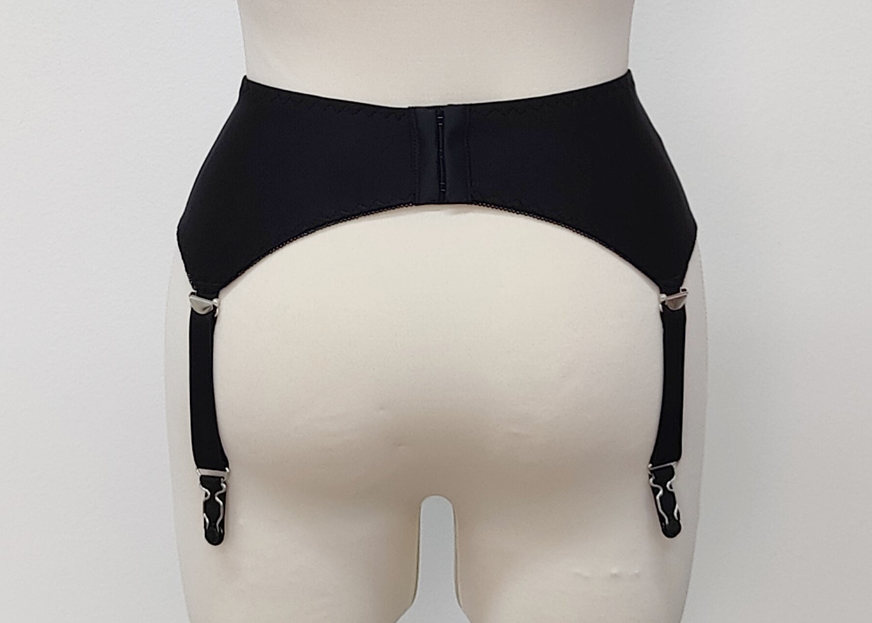 black 4 strap Greta garter belt, back view