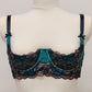 teal and black lace quarter cup bra
