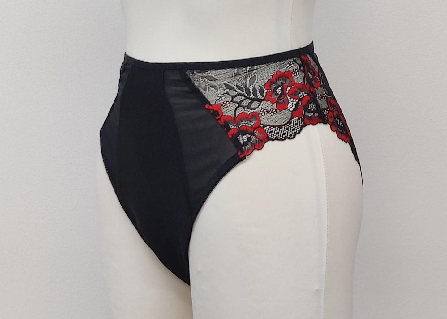 Black and Red Lace ALICE high rise Tanga Panties