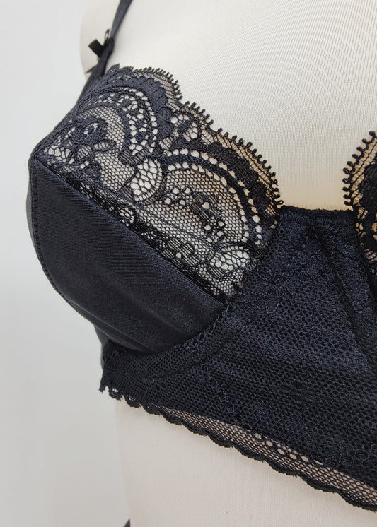 black Jasmin lace demi cup bra, detail