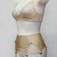 beige 6 strap garter belt with side lace panels, side view