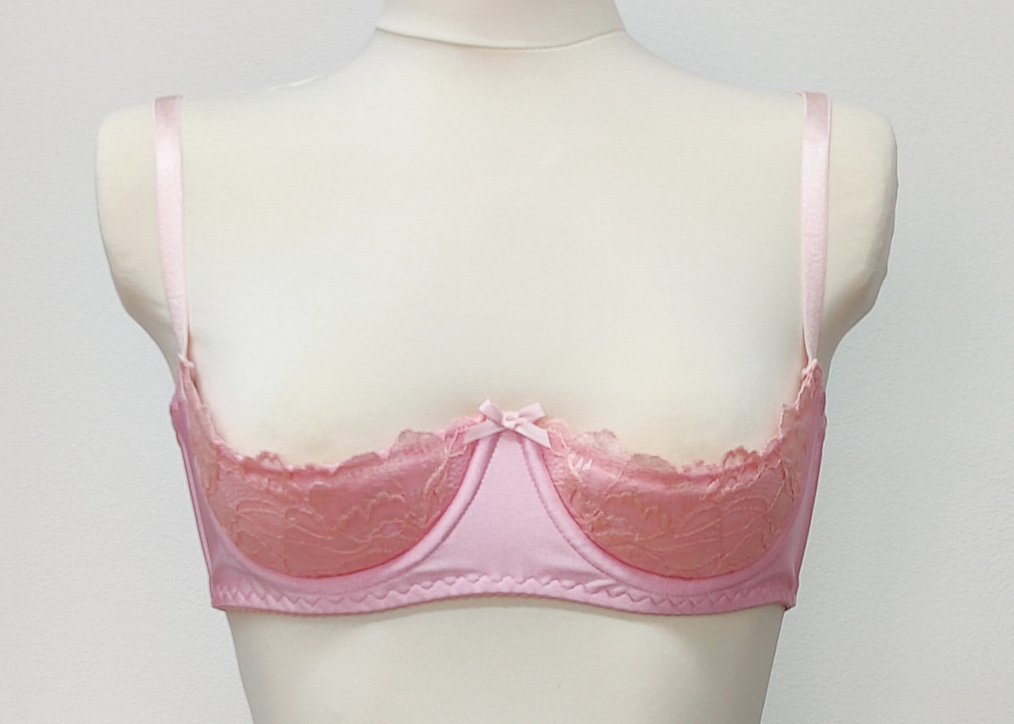 pink lace quarter cup bra