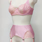 pink 6 strap garter belt with lace side panels