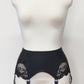 black, wide, 6 strap garter belt with side lace inserts