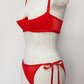 red side binding Irma panties made with dotted lingerie mesh, shown with matching Ella quarter cup bra