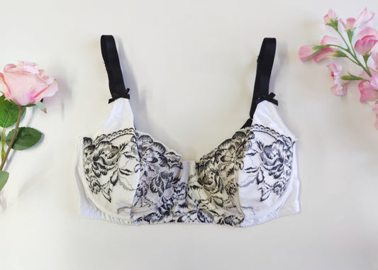 white and black soft cup bra, size 34C