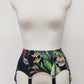 Veronica is classic retro style, 6 strap garter belt, tropical florals on black