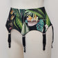 Veronica is classic retro style, 6 strap garter belt, tropical florals on black