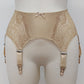 Beige 6 strap retro style garter belt with side lace panels